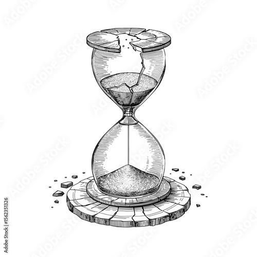 A symbolic illustration of time's passage, depicted through a broken hourglass, conveying themes of impermanence and the fleeting nature of moments. vector illustration