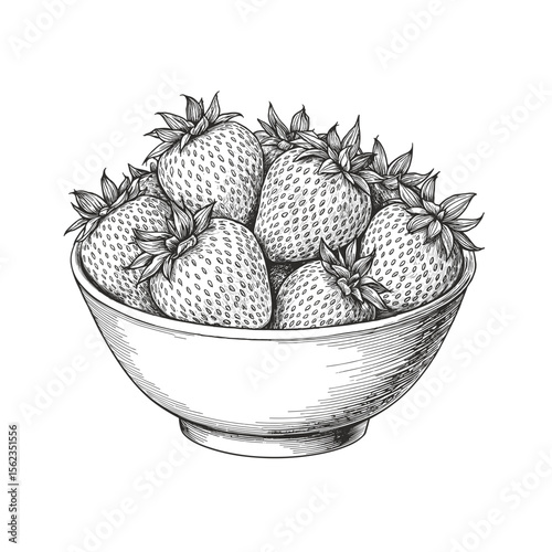 A bowl of fresh strawberries, sketched in exquisite detail, captures the essence of summer sweetness. vector illustration