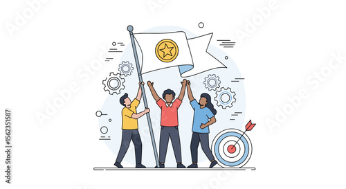 Achieving shared goals with teamwork and collaboration strategy illustration concept