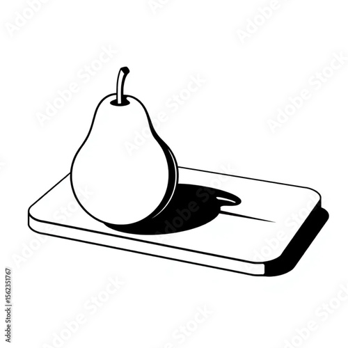 A single pear on a chopping board
