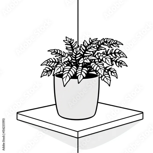 A potted fern on a bathroom shelf