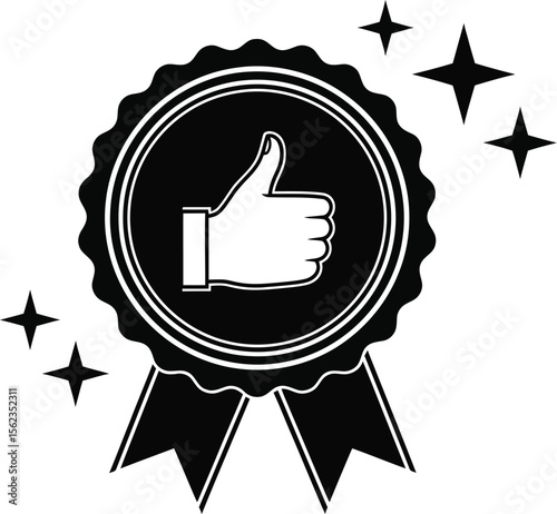 Vector thumbs up icon like symbol badge with stars for best choice design