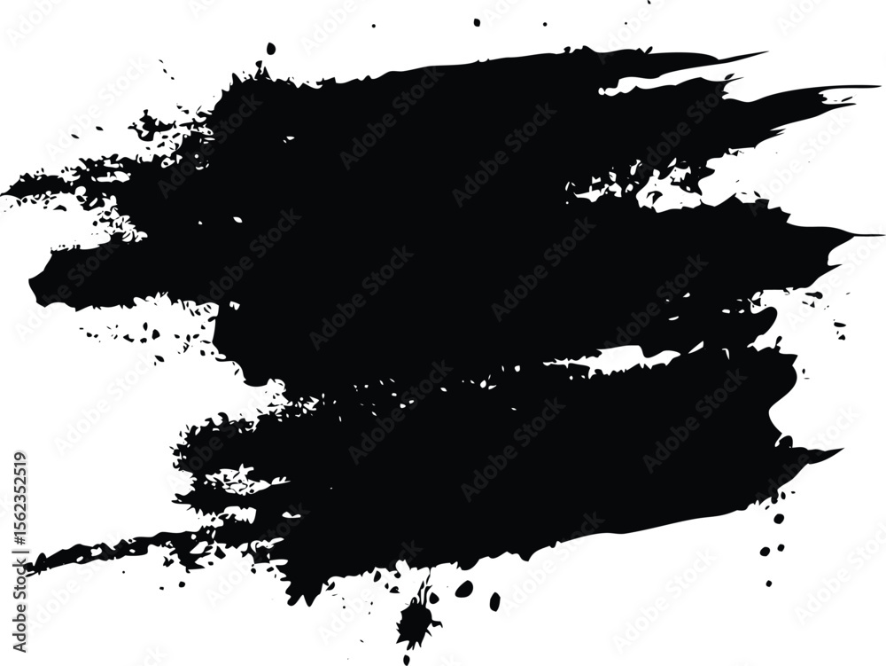 Fototapeta premium Black brush strokes and ink drops on white canvas