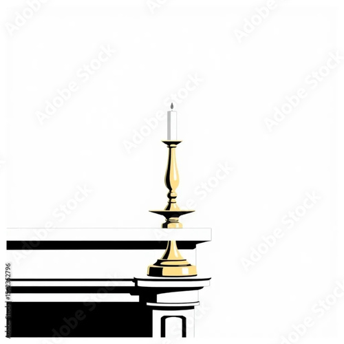 A brass candlestick on a mantelpiece