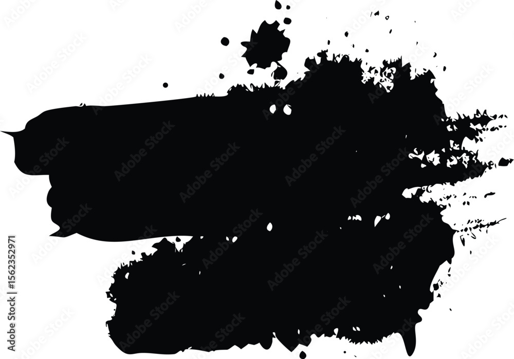 Fototapeta premium Black brush strokes and ink drops on white canvas