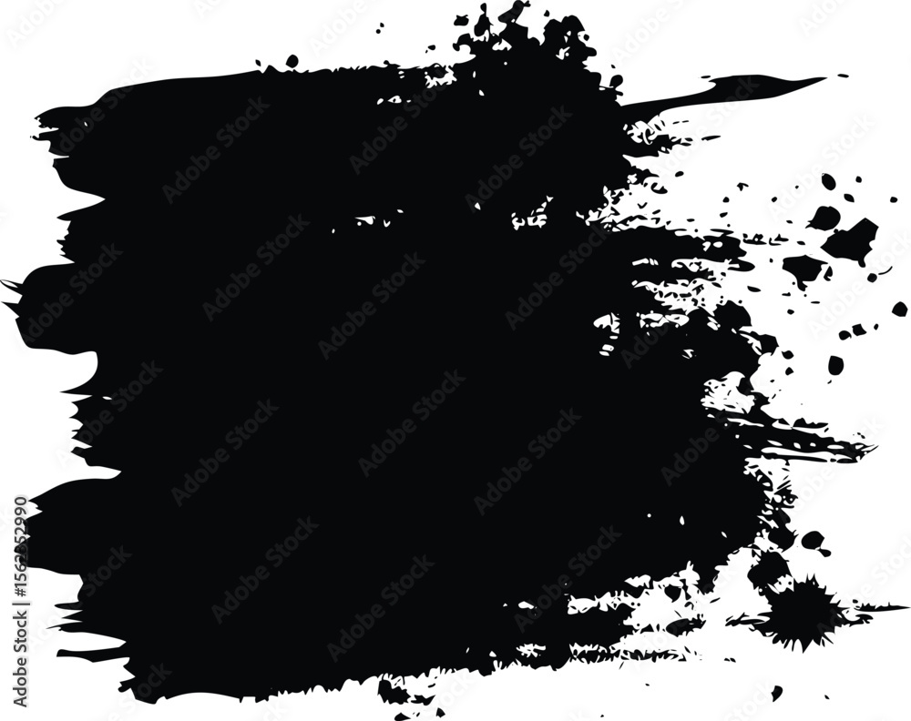 Fototapeta premium Black brush strokes and ink drops on white canvas