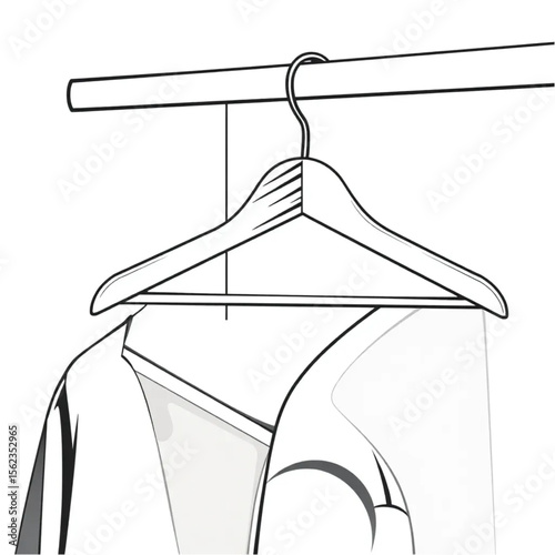A wooden coat hanger on a wardrobe rail