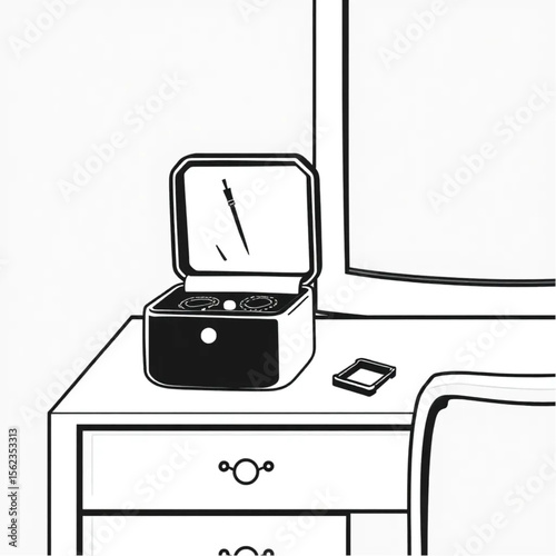 A velvet jewellery box on a dressing table