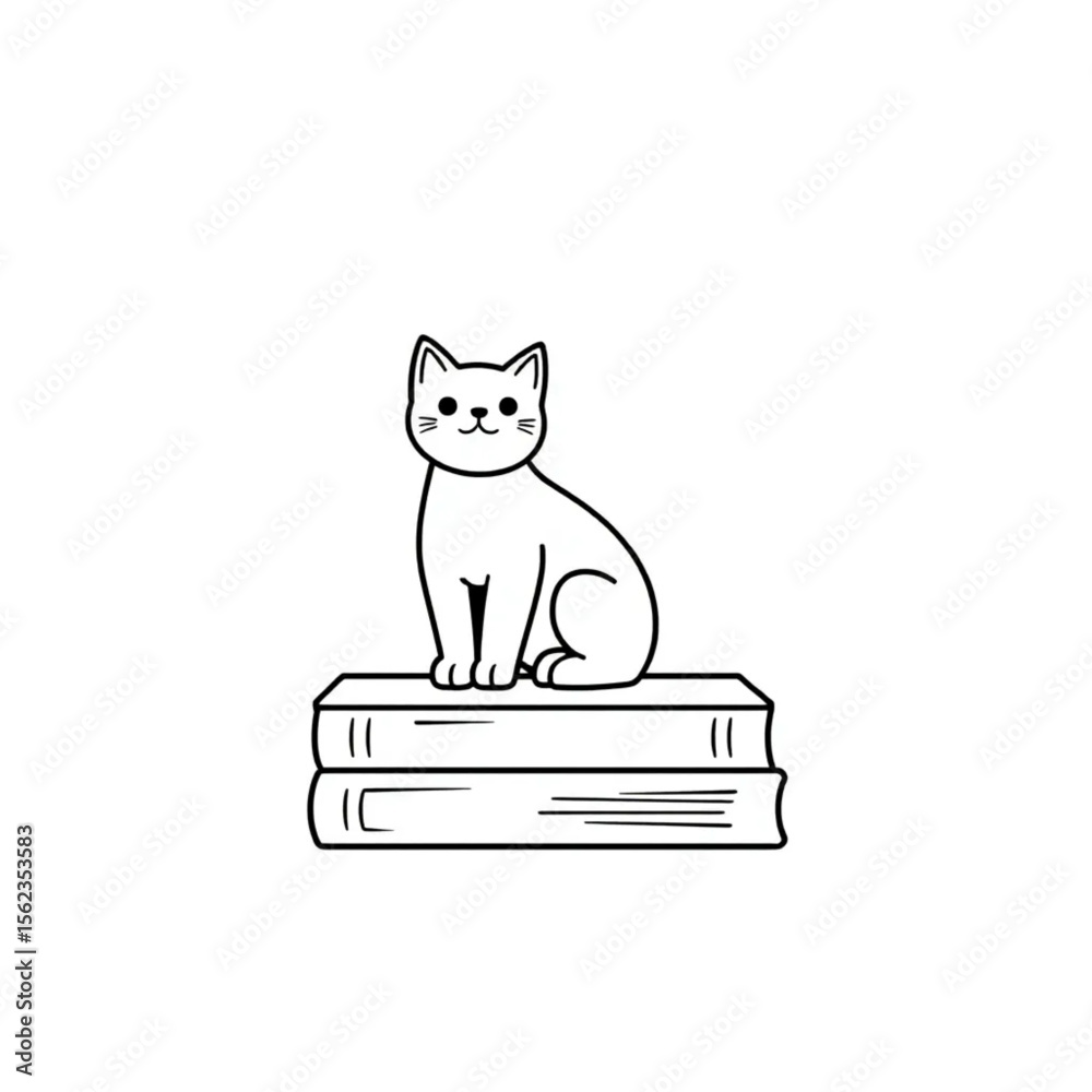 A ceramic cat figurine on a bookshelf