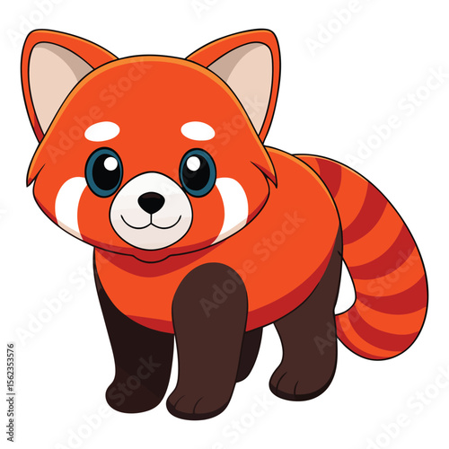 Cute cartoon red panda with bushy striped tail isolated on transparent background