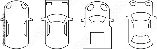 Cars icon set from above, top view isolated. Modern urban civilian vehicle. View from bird's eye. Realistic design. Flat style vector. traffic, automobile transportation. Transport service concept.