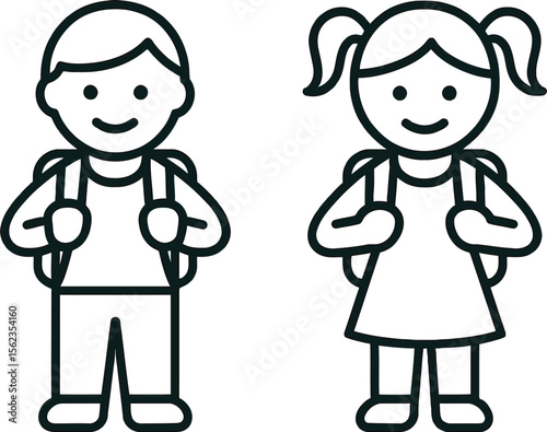 Cute cartoon illustration of a little boy and girl in a playful childhood moment