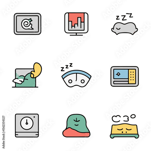 Digital Wellbeing Tools Flat Vector Icons Set – Screen Report, App Usage,