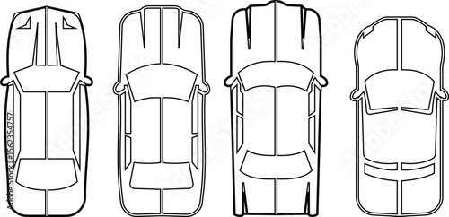 Cars icon set from above, top view isolated. Modern urban civilian vehicle. View from bird's eye. Realistic design. Flat style vector. traffic, automobile transportation. Transport service concept.