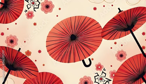 Decorative Cards with Traditional Japanese Umbrella Designs 