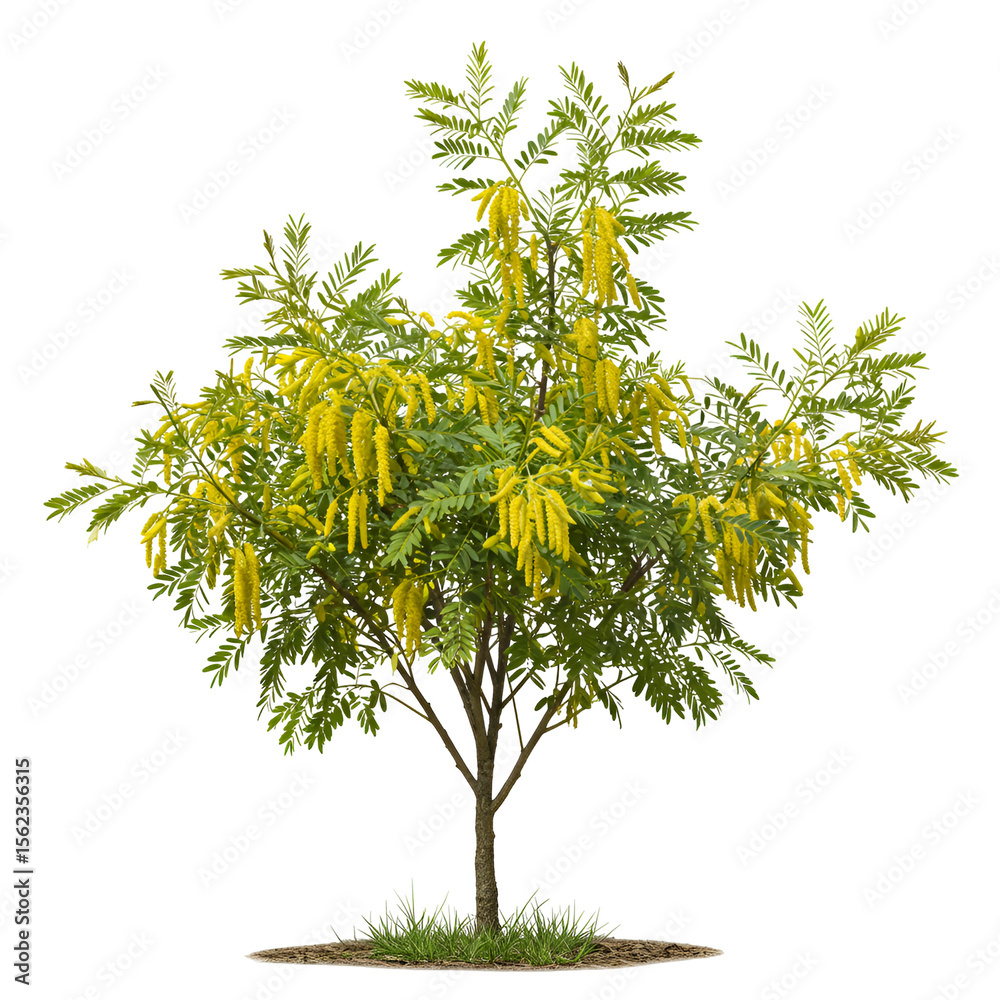 Fototapeta premium Mesquite plant with compound feathery leaves and fuzzy yellow edible flowers