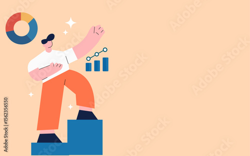 Man business vector illustration concept with a presentation, people, and graph data analyst