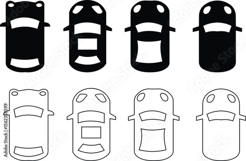 Cars icon set from above, top view isolated. Modern urban civilian vehicle. View from bird's eye. Realistic design. Flat style vector. traffic, automobile transportation. Transport service concept.
