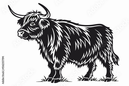 highland cow sihouette black vector