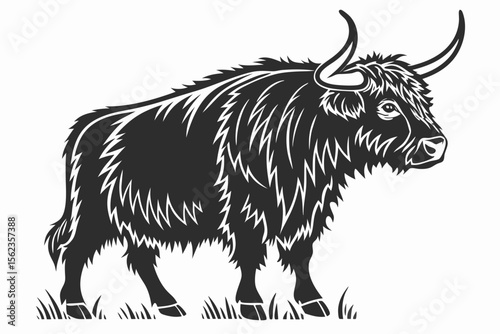highland cow sihouette black vector