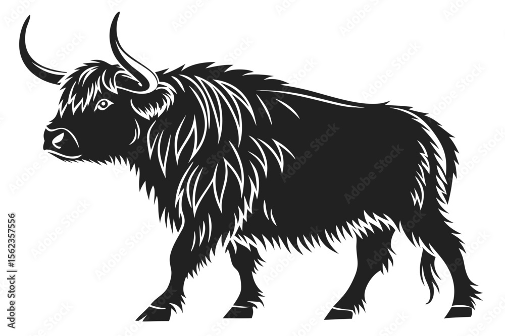 Fototapeta premium highland cow sihouette black vector
