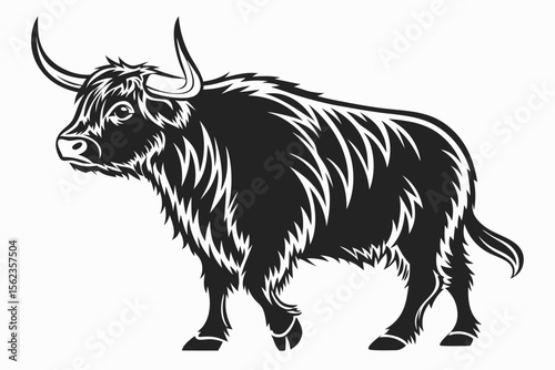 highland cow sihouette black vector