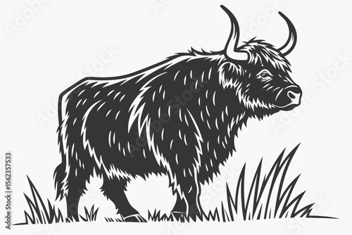 highland cow sihouette black vector