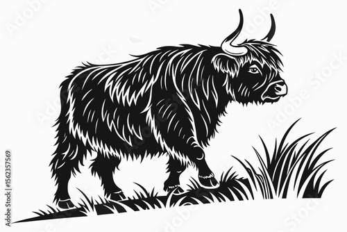 highland cow sihouette black vector