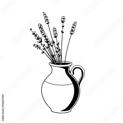 A clay jug filled with dried lavender stems