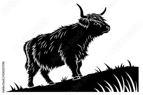 highland cow sihouette black vector