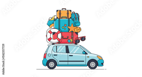 Adventure awaits a blue car ready for a road trip