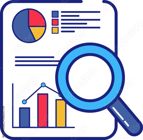 Magnifying glass with graph or chart icon, a vector illustration for search and business analysis
