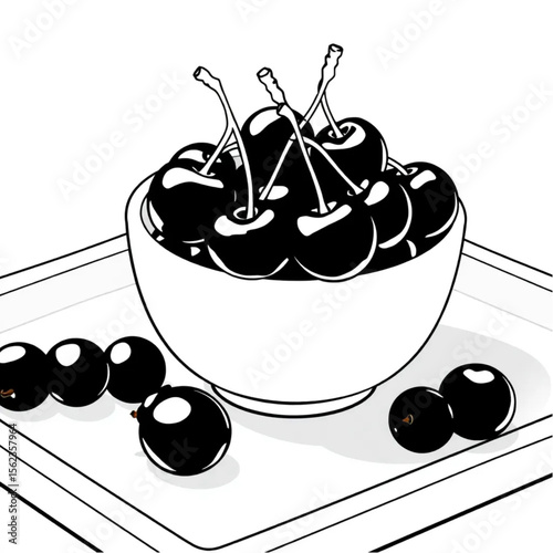 A porcelain bowl of ripe cherries on a breakfast t...