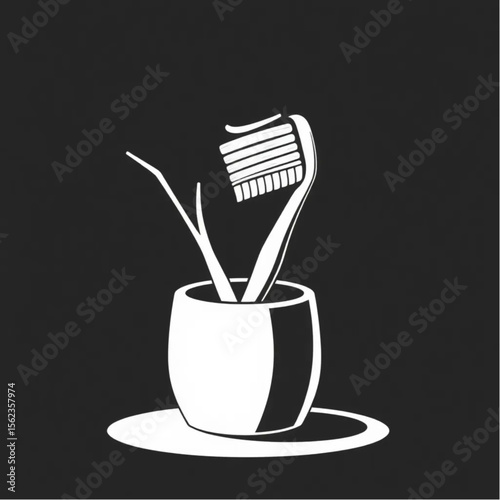 A bamboo toothbrush in a ceramic holder