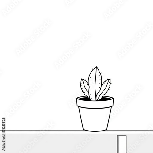 A small cactus in a terracotta pot on a shelf