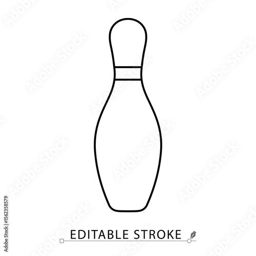 A bowling pin icon in minimalist style with editable stroke. Sport equipment, game symbol, bowling alley object, strike target, recreational gear, outline illustration, vector line drawing.