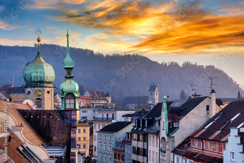 Foto Aerial view over the roofs of Bregenz, Lake Constance, Germany