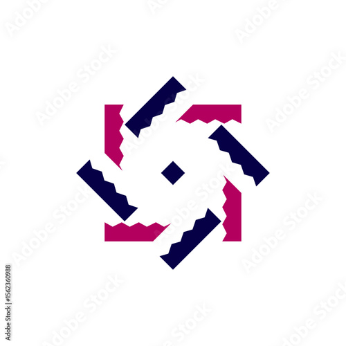 Spiral Arrow Motif in Red and Navy Vector Design. A dynamic rotating pattern composed of red and navy arrows forming a spiral.