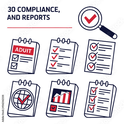 Business compliance and reporting concept with checklists audit global checks and financial charts symbolizing accuracy and task completion