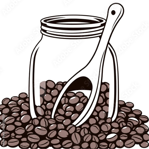A wooden coffee scoop in a jar of beans