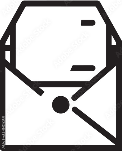 A clean, black and white vector icon depicting an open envelope with a document or letter partially visible inside, symbolizing mail, message, or communication.