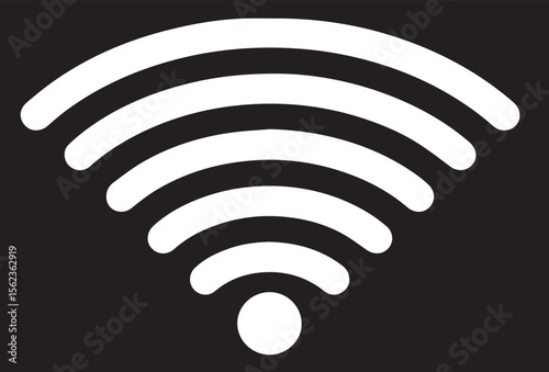 
A simple, bold vector icon featuring a white Wi-Fi signal radiating outwards from a central point, set against a dark, solid background.