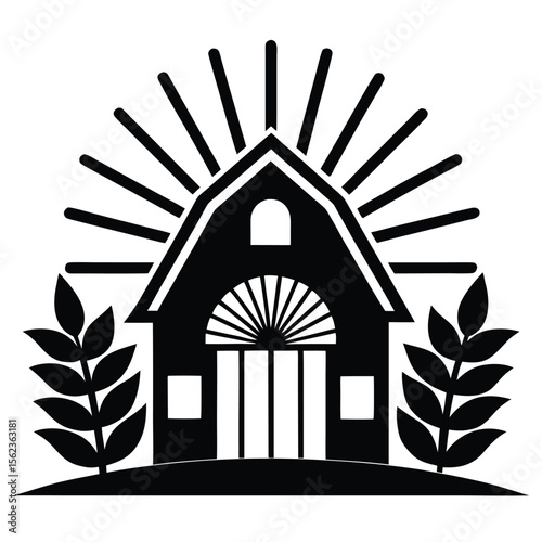 Rustic Barn Sunrise Farm Fresh Design Illustration