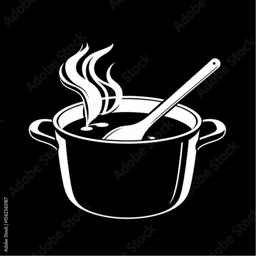 A wooden spoon in a stew pot