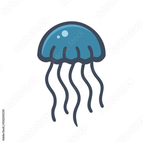 This vector art illustrates an umbrella jellyfish, a colorful symbol of nature's design against a dark, watery background
