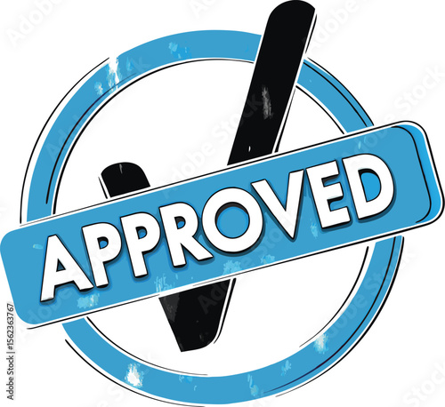 Blue "Approved" Stamp with Checkmark and Ring Vector Graphic

