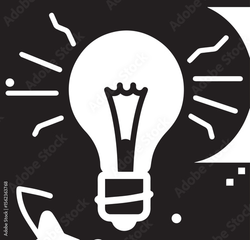 A radiant vector illustration of a glowing lightbulb, symbolizing ideas, innovation, and enlightenment against a dark background.