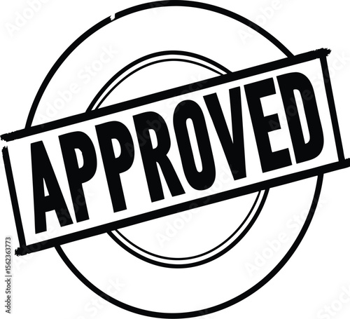 Distressed "Approved" Rubber Stamp with Checkmark Vector Illustration, Black and White

