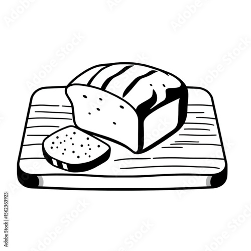 A wooden chopping board with sliced bread