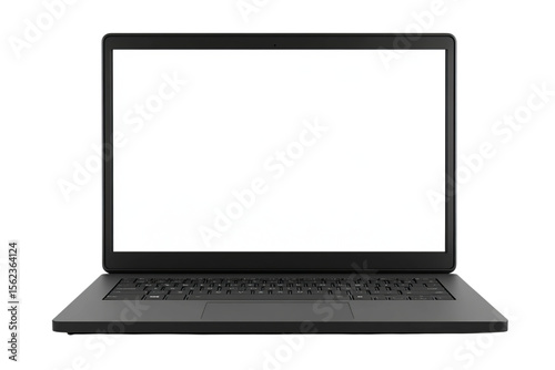 Laptop with a blank screen on a white isolated on a transparent background in PNG format.